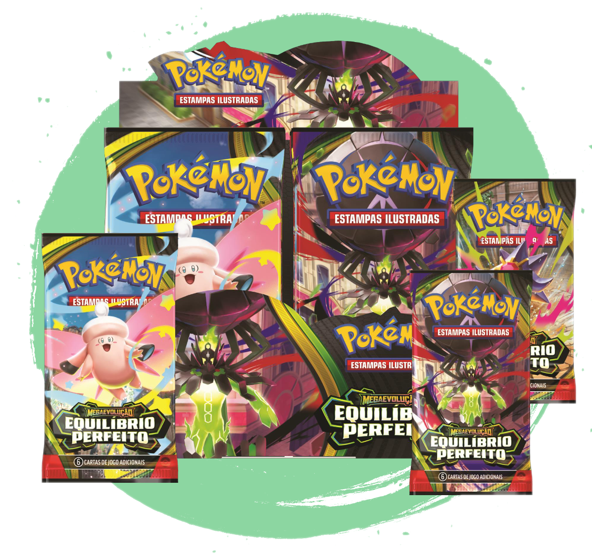 PACOTE DE BOOSTER DE MEGAEVOLUCAO - ESTAMPAS ILUSTRADAS